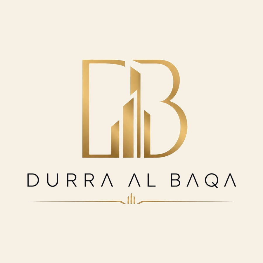 Durra Al-Baqa DB-style logo in brass and black on warm ivory